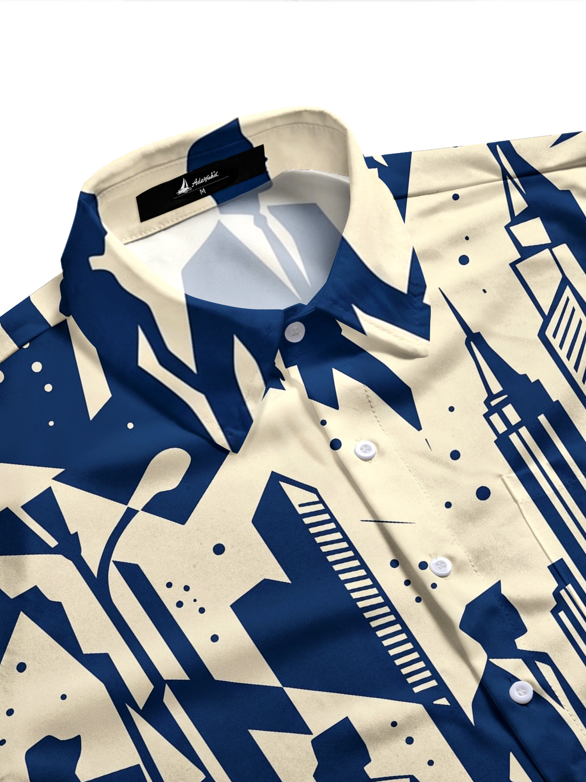 Adaychic Men's Printed Geometric City Skyline Print Long Sleeve Shirt with Chest Pocket