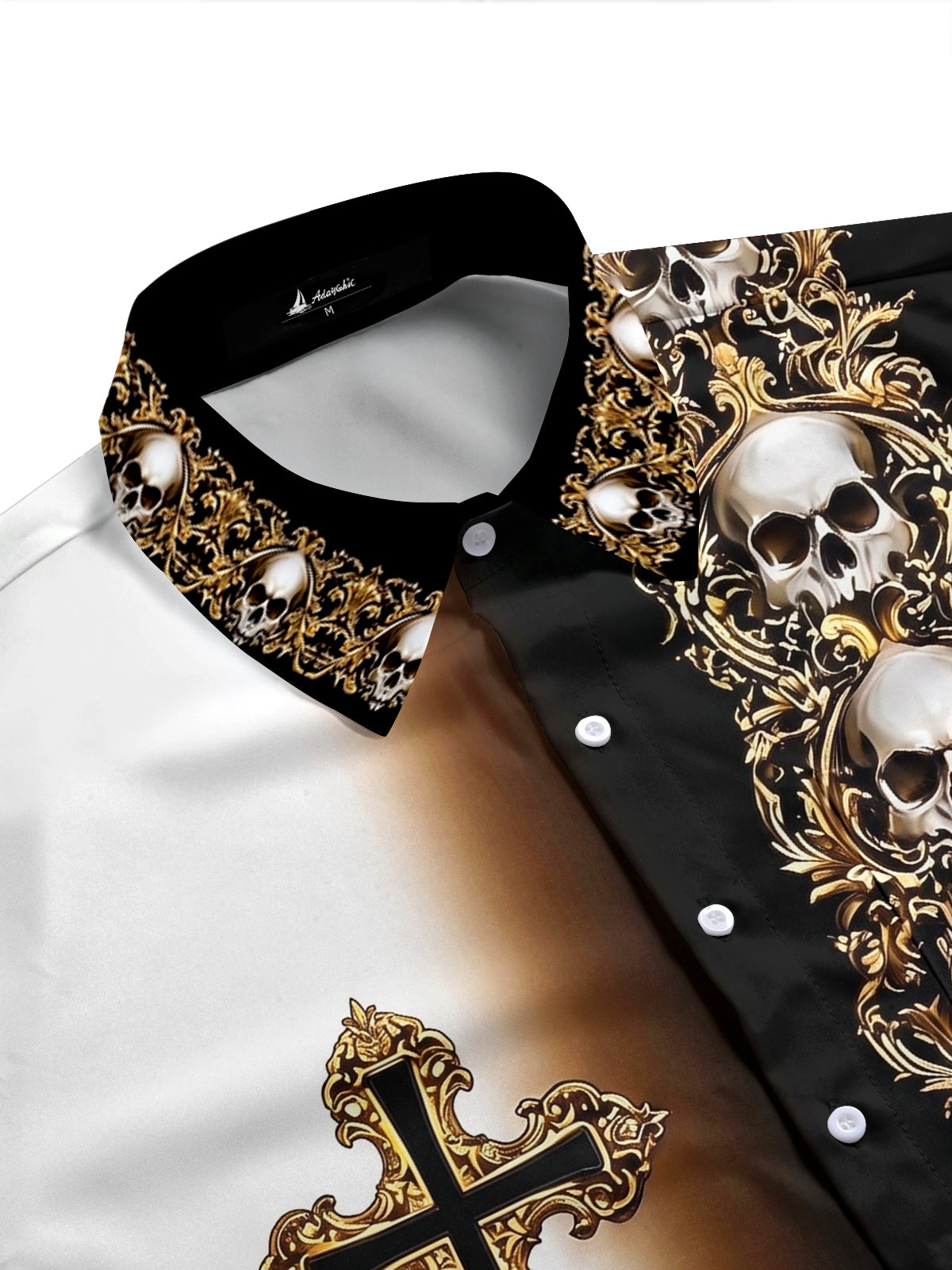 Adaychic Men's Skull And Cross Ornament Print Short Sleeve Shirt with Chest Pocket