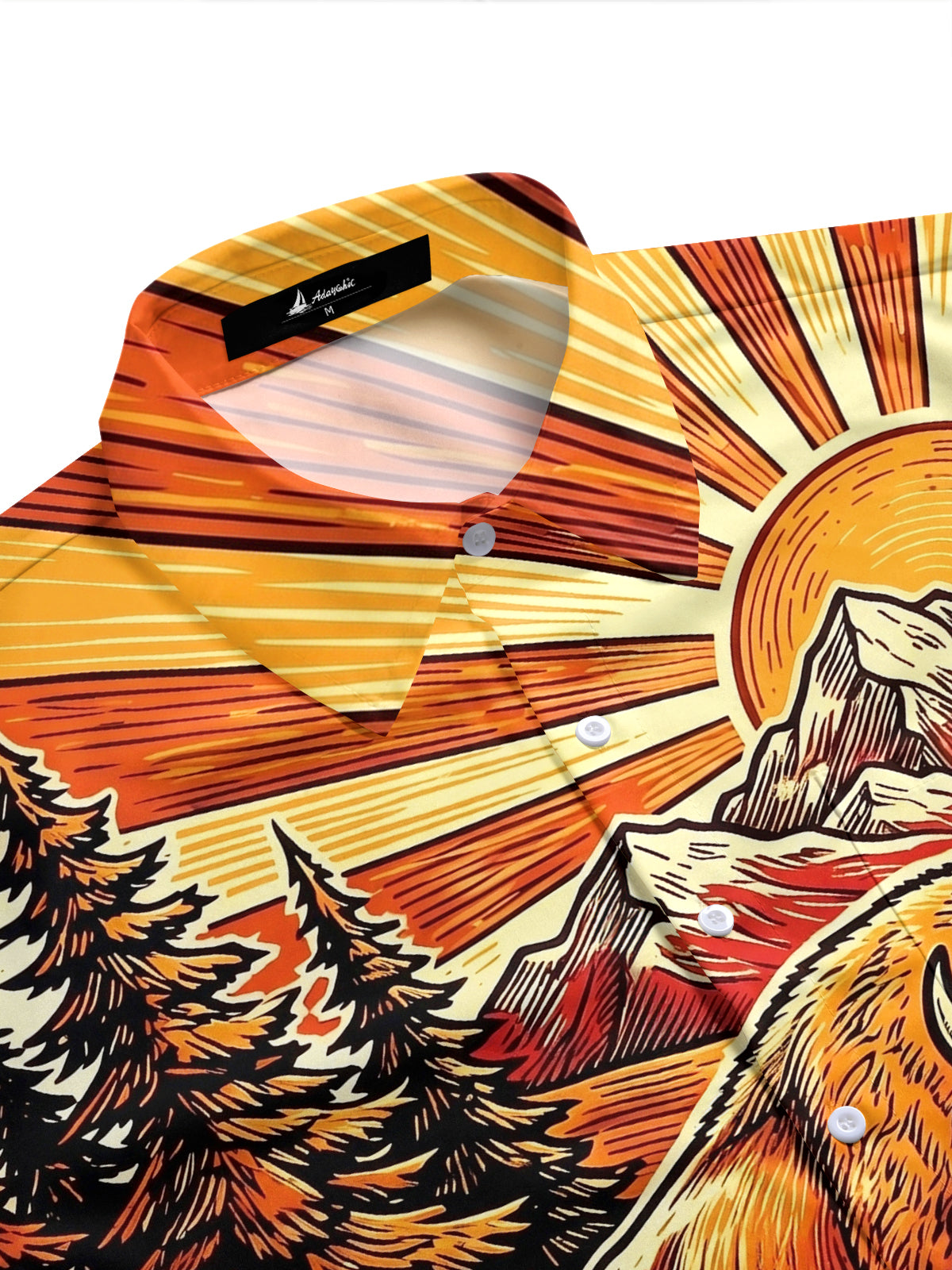 Adaychic Men's Vintage Style Bison Landscape Print Short Sleeve Shirt with Chest Pocket