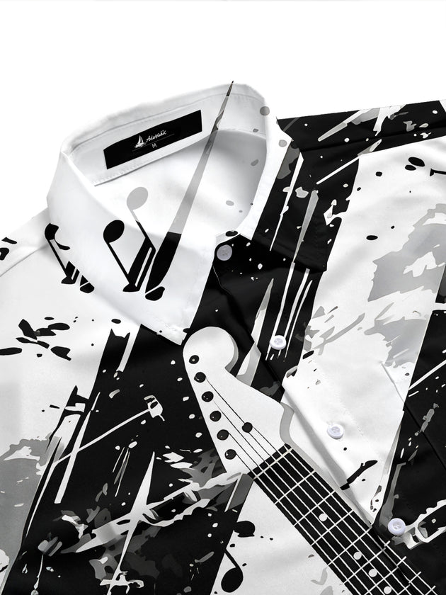 Musical Note Guitar Men's Pocket Short Sleeve Shirts