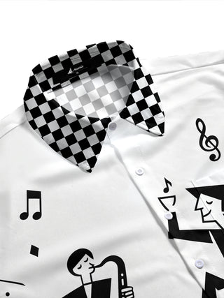 Adaychic Men's Graphic Jazz Musicians Print Short Sleeve Shirt with Chest Pocket