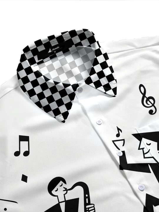 Adaychic Men's Graphic Jazz Musicians Print Short Sleeve Shirt with Chest Pocket