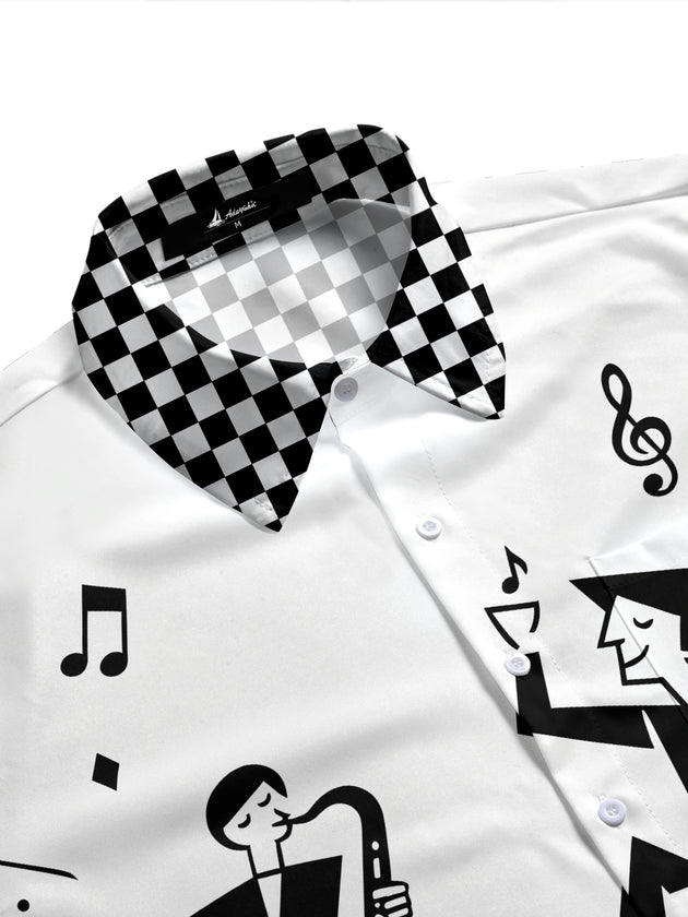 Adaychic Men's Graphic Jazz Musicians Print Short Sleeve Shirt with Chest Pocket