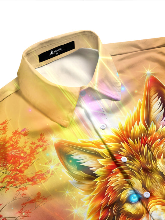 Adaychic Men's Graphic Glowing Wolf Head Print Long Sleeve Shirt with Chest Pocket