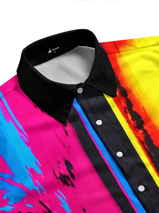 Adaychic Men's Tie Dye Colorful Abstract Tie Dye Print Short Sleeve Shirt with Chest Pocket