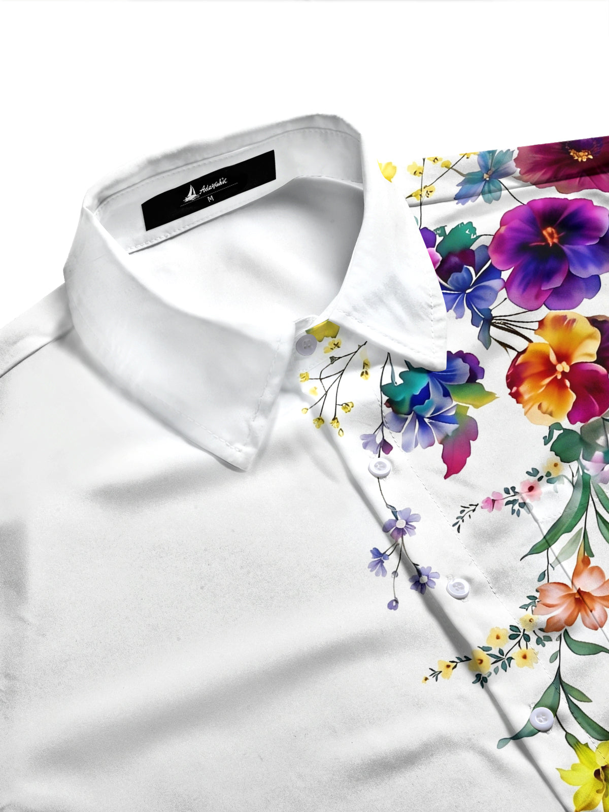 Adaychic Men's Floral Colorful Floral Branches Print Long Sleeve Shirt with Chest Pocket