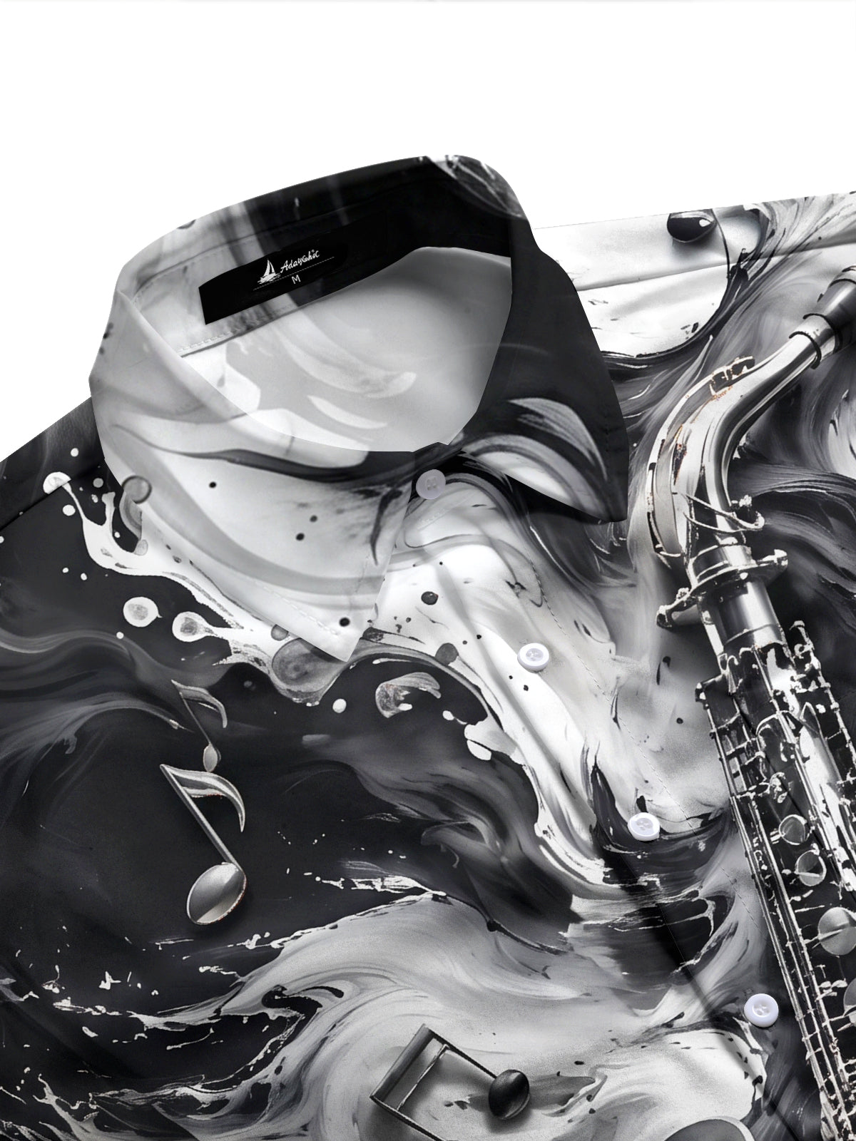Adaychic Men's Graphic Saxophone And Musical Notes Print Long Sleeve Shirt with Chest Pocket