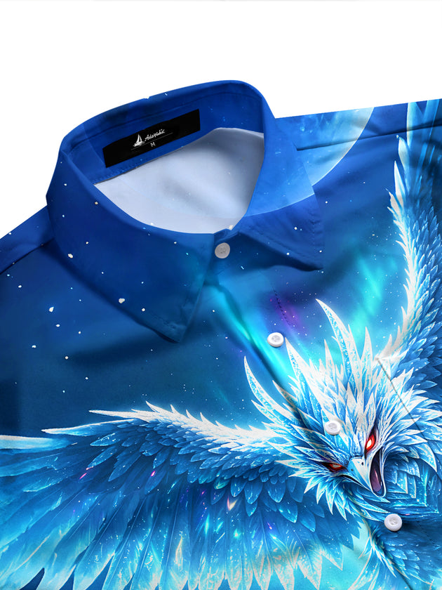 Adaychic Men's Graphic Ice Eagle Print Snow Wolf Print Long Sleeve Shirt with Chest Pocket