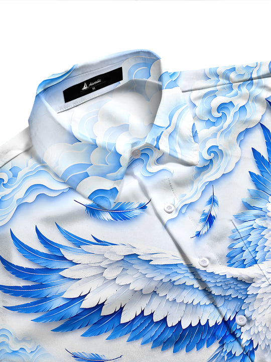 Adaychic Men's Graphic Eagle With Wings And Mountains Print Long Sleeve Shirt with Chest Pocket