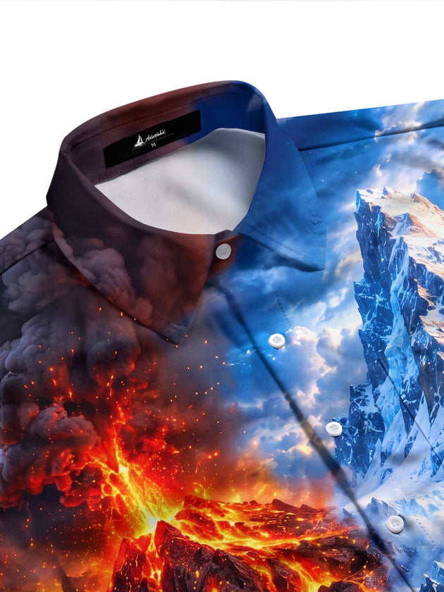 Adaychic Men's Printed Volcanic Eruption Print Long Sleeve Shirt with Chest Pocket