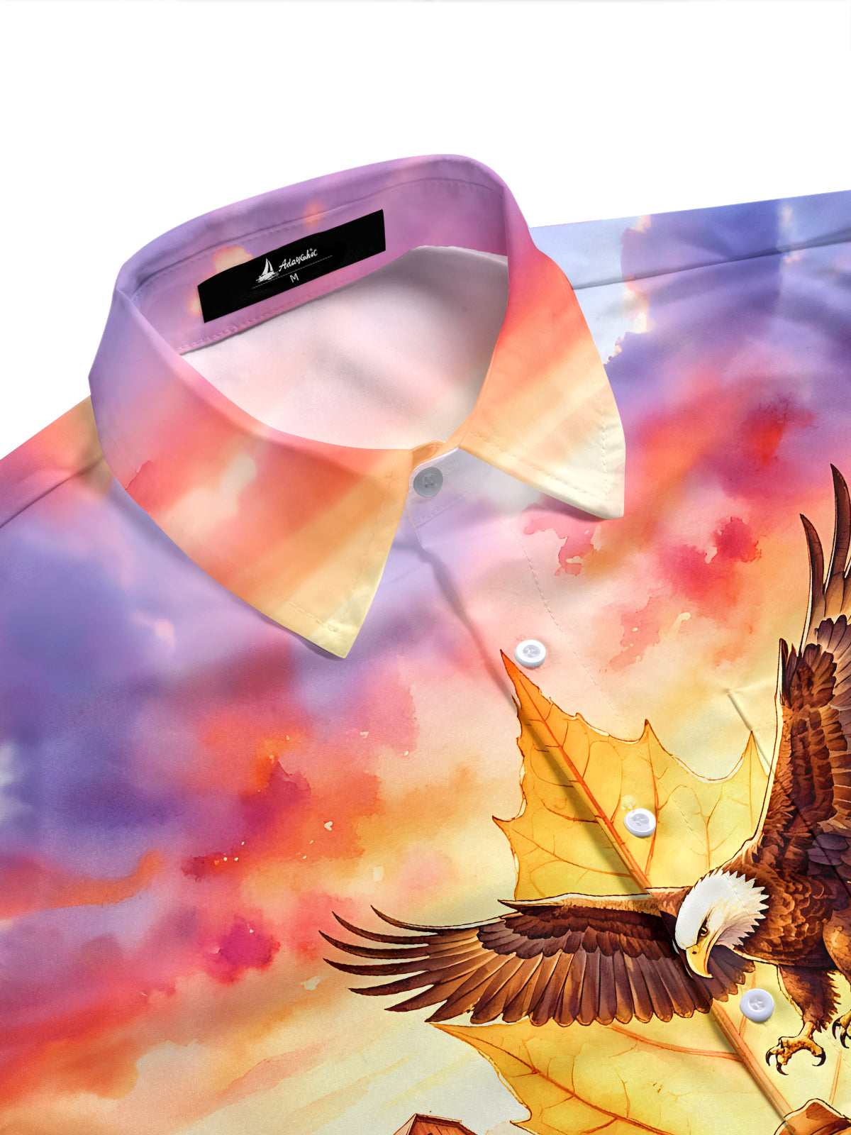 Adaychic Men's Short Sleeve Shirt - Autumn Maple Leaf With Eagle And Scarecrow Print with Chest Pocket