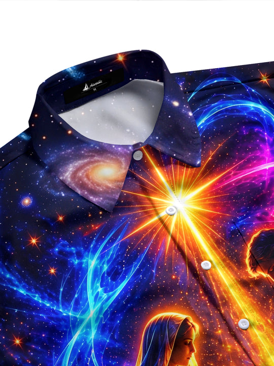 Adaychic Men's Long Sleeve Shirt - Nativity Scene With Mary Joseph And Baby Jesus Print with Chest Pocket