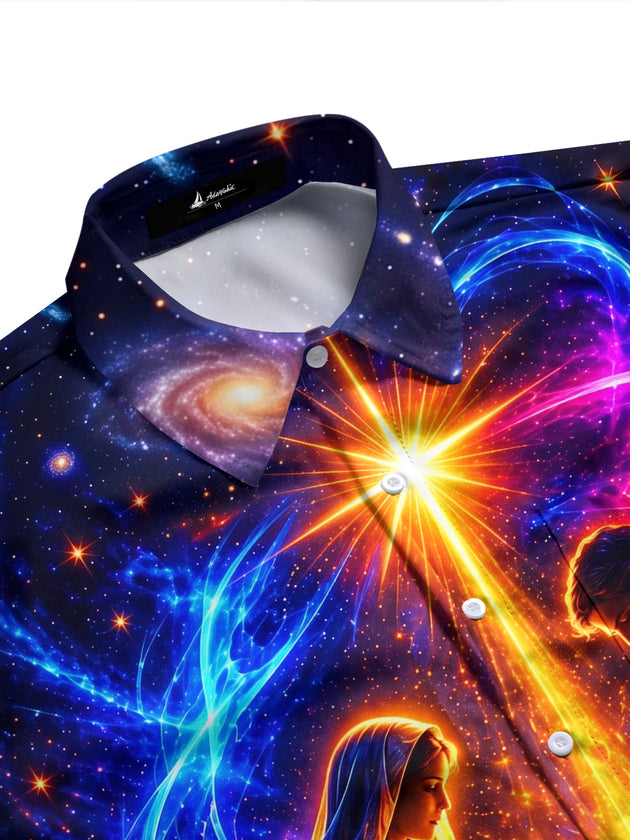 Adaychic Men's Long Sleeve Shirt - Nativity Scene With Mary Joseph And Baby Jesus Print with Chest Pocket