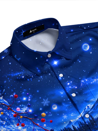 Adaychic Men's Winter Snow Mountain Forest Landscape Print Long Sleeve Shirt with Chest Pocket