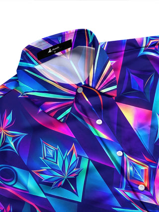 Adaychic Men's Neon Iridescent Geometric Maple Leaf Print Long Sleeve Shirt with Chest Pocket