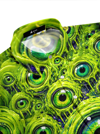 Adaychic Men's Graphic Green Slime Eyes Print Short Sleeve Shirt with Chest Pocket
