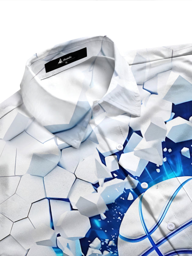 Adaychic Men's Graphic 3D Basketball Shattering Wall Print Long Sleeve Shirt with Chest Pocket