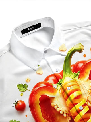 Adaychic Men's Graphic Bell Pepper Vegetable Art Print Short Sleeve Shirt with Chest Pocket