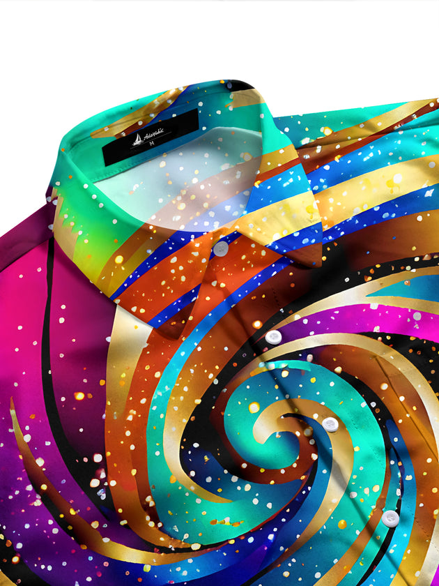Adaychic Men's Printed Colorful Swirl Pattern Long Sleeve Shirt with Chest Pocket