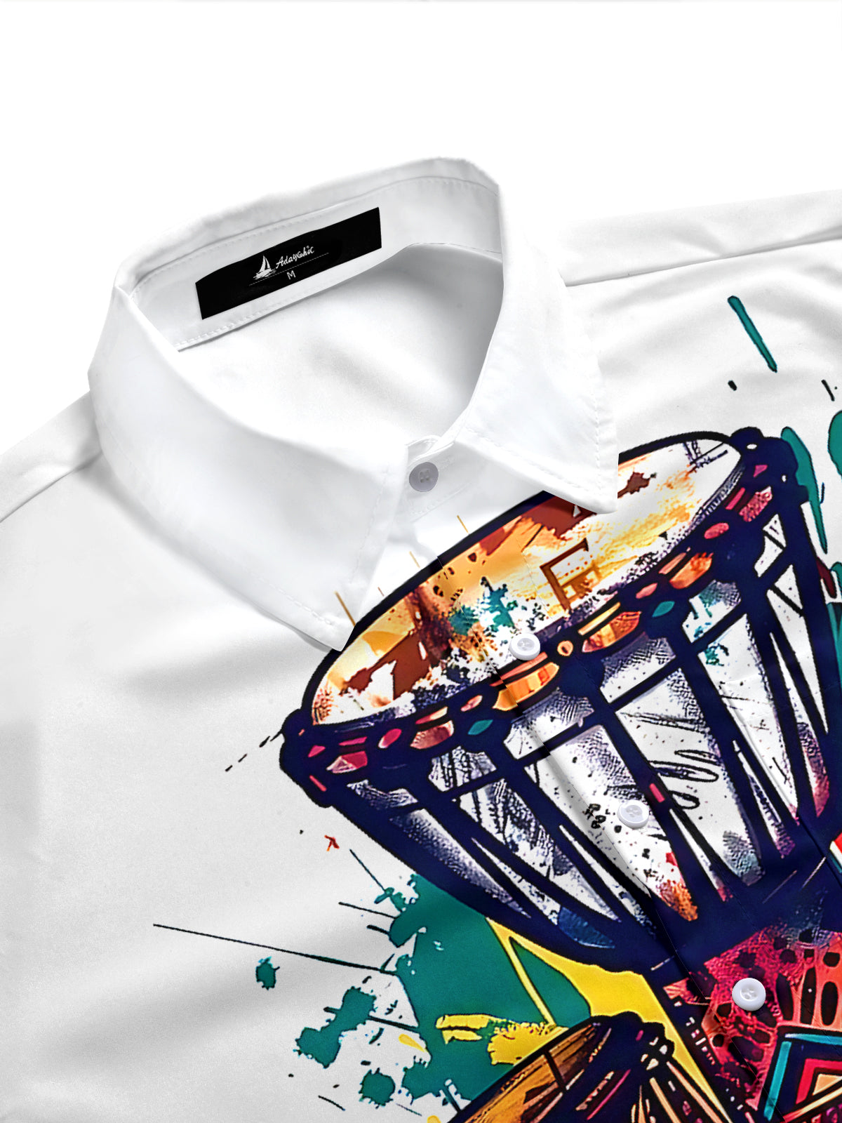 Adaychic Men's Graphic Djembe Drums Print Short Sleeve Shirt with Chest Pocket