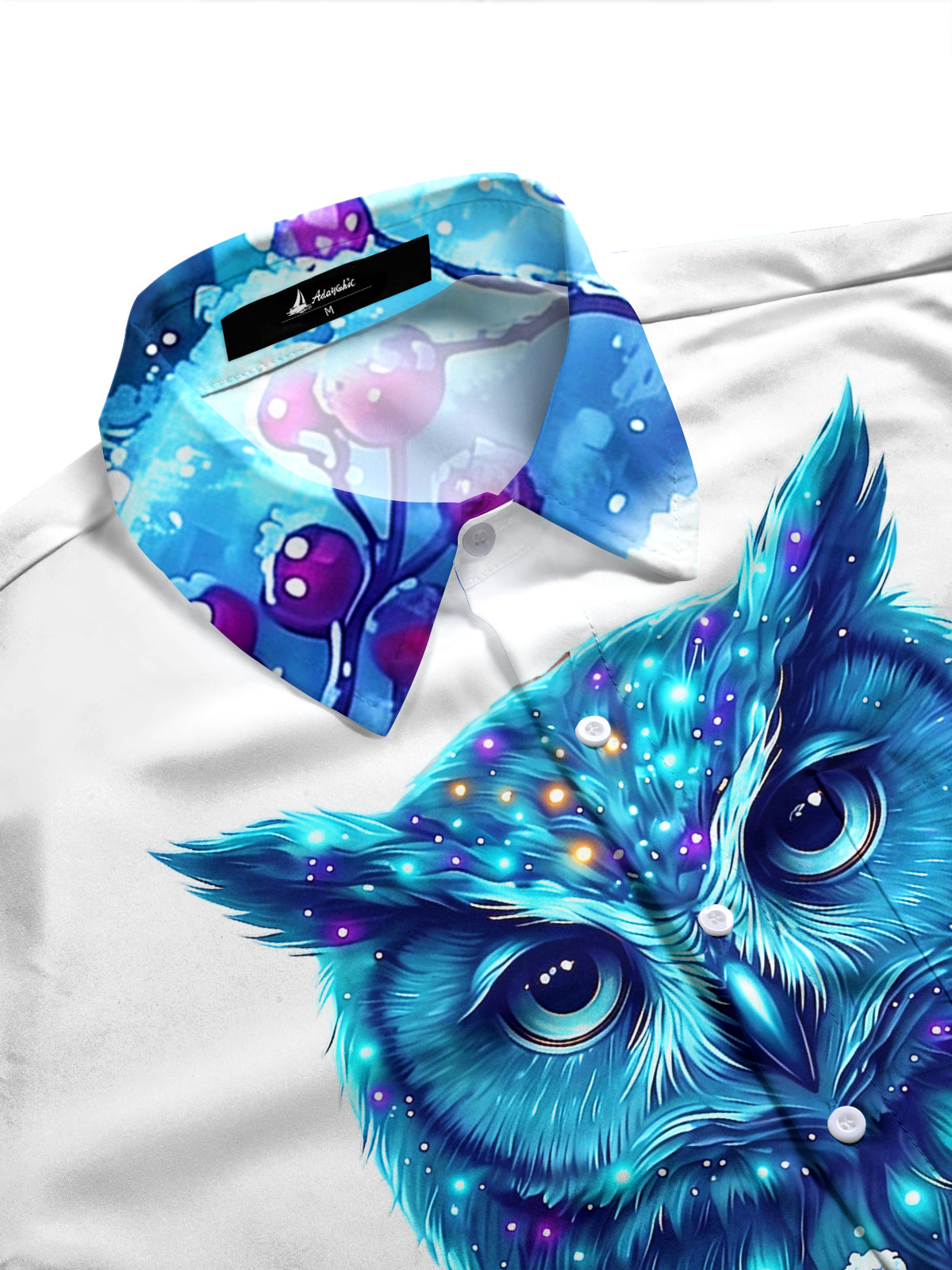 Adaychic Men's Graphic Blue Owl With Snowy Berries Print Long Sleeve Shirt with Chest Pocket
