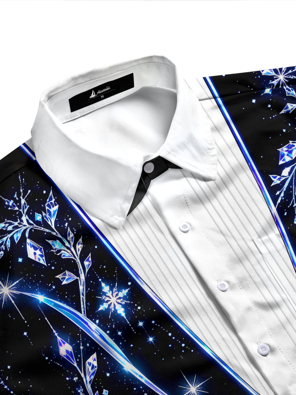 Adaychic Men's Long Sleeve Shirt - Crystal Snowflakes And Geometric Ice Patterns Print with Chest Pocket