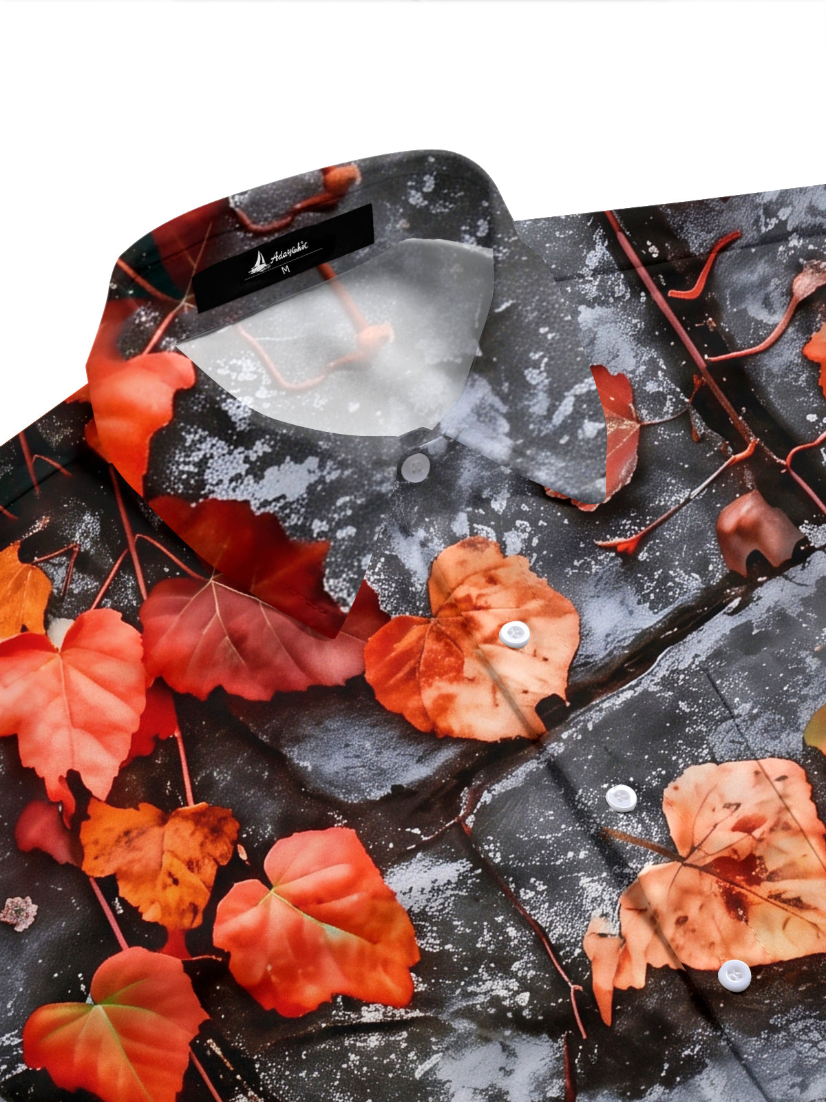 Adaychic Men's Printed Autumn Leaves On Stone Wall Print Short Sleeve Shirt with Chest Pocket