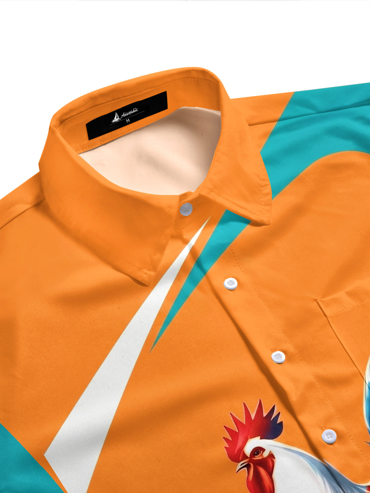 Adaychic Men's Hawaiian Rooster With Wine And Bread Print Short Sleeve Shirt with Chest Pocket
