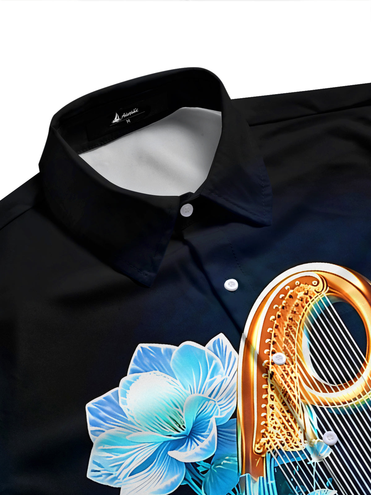 Adaychic Men's Graphic Neon Crystal Harp Print Short Sleeve Shirt with Chest Pocket