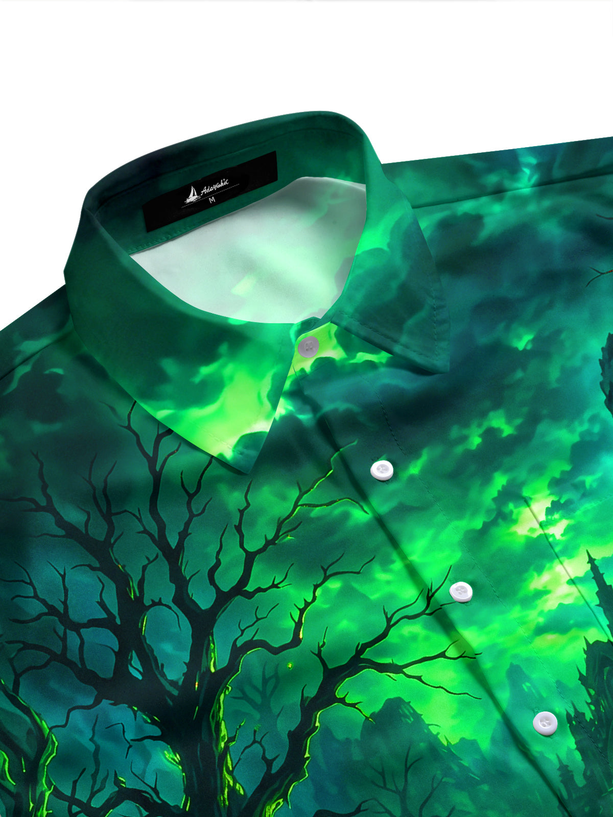 Adaychic Men's Printed Fantasy Castle And Dark Forest Print Short Sleeve Shirt with Chest Pocket