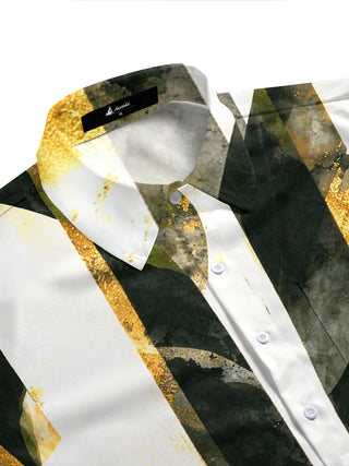 Adaychic Men's Abstract Gold Foil Geometric Shapes Print Short Sleeve Shirt with Chest Pocket