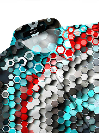 Adaychic Men's 3D 3D Hexagon Pattern Geometric Gradient Print Long Sleeve Shirt with Chest Pocket