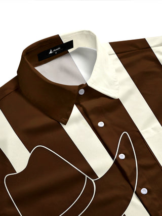Adaychic Men's Printed Western Cowboy Hat Print Short Sleeve Shirt with Chest Pocket