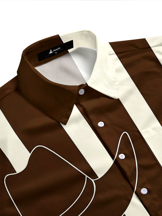Adaychic Men's Printed Western Cowboy Hat Print Short Sleeve Shirt with Chest Pocket