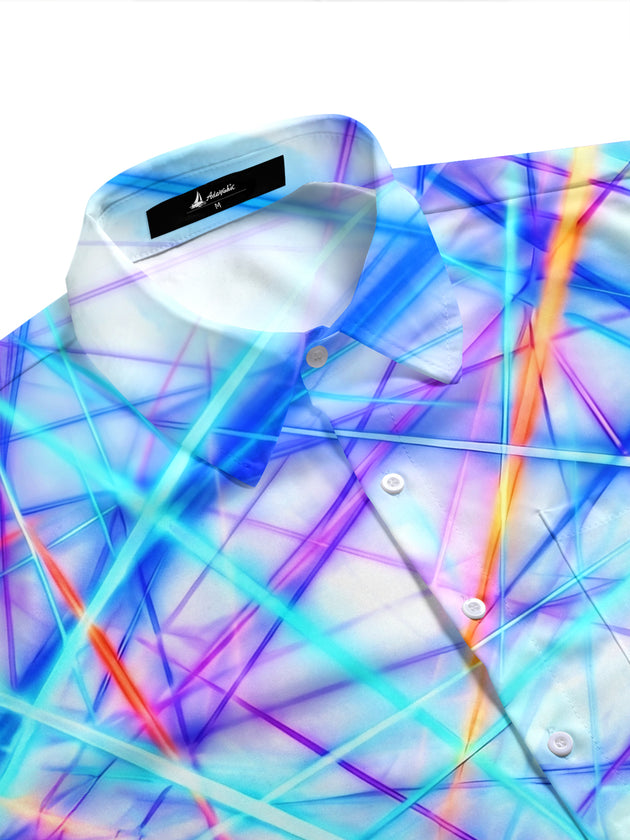 Adaychic Men's Colorful Geometric Lines Print Short Sleeve Shirt with Chest Pocket