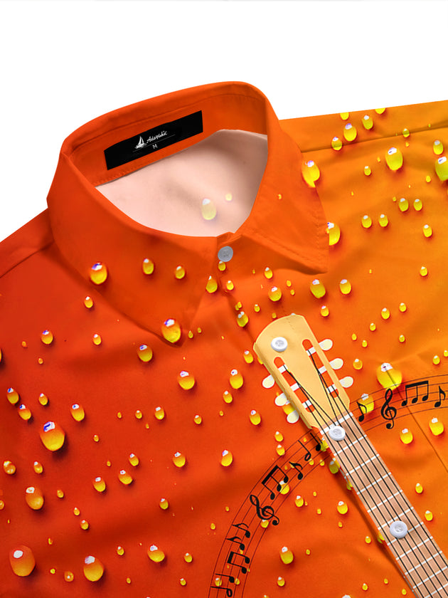 Adaychic Men's Graphic Guitar Print Musical Notes Print Short Sleeve Shirt with Chest Pocket