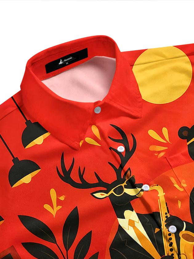 Adaychic Animal Band Men's Pocket Short Sleeve Shirts