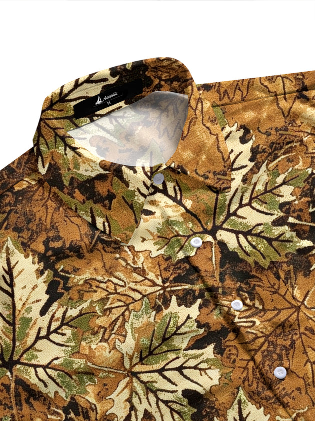 Adaychic Men's Printed Maple Leaf Camouflage Print Long Sleeve Shirt with Chest Pocket