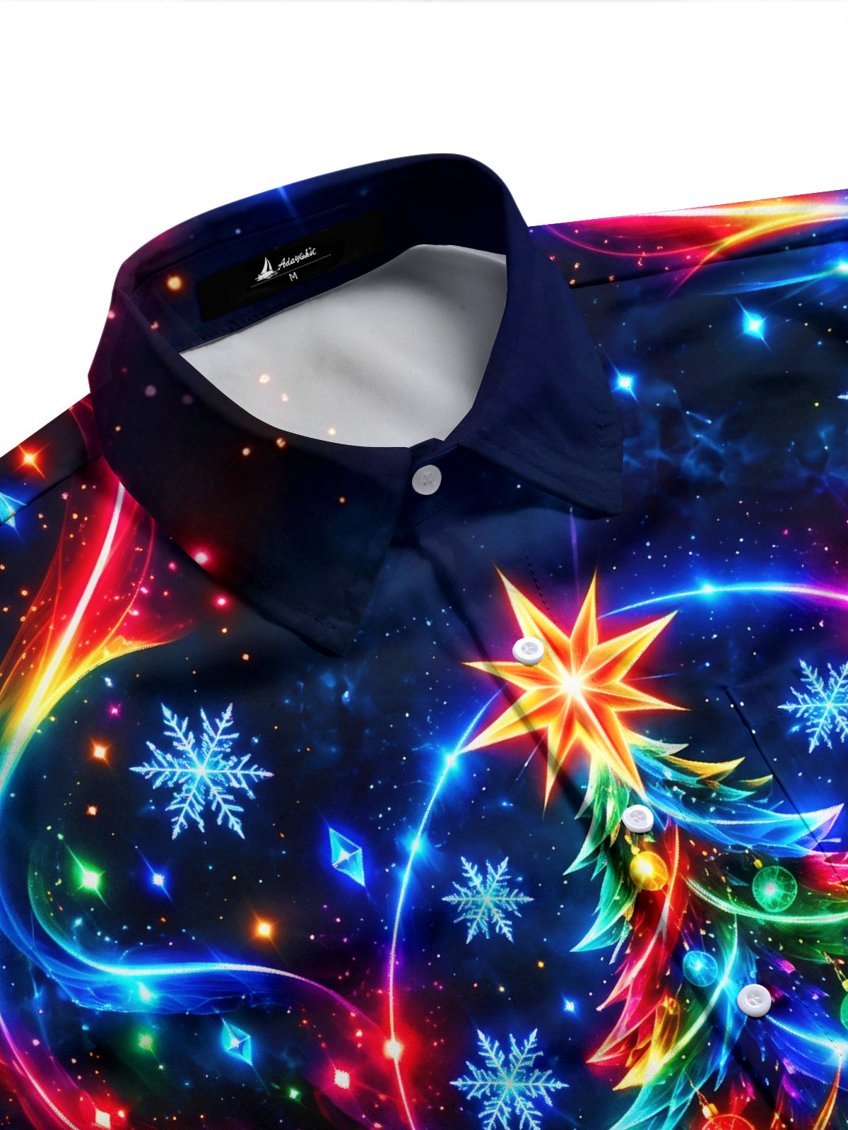 Adaychic Men's Long Sleeve Shirt - Neon Christmas Tree With Ornaments And Star Print