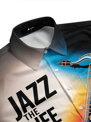 Adaychic Men's Graphic Music Print Short Sleeve Shirt with Chest Pocket