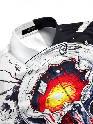 Adaychic Men's Graphic Blood Splatter Art Print Skull Print Short Sleeve Shirt with Chest Pocket