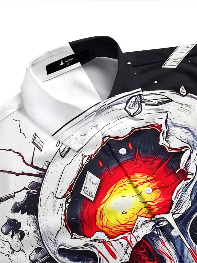 Adaychic Men's Graphic Blood Splatter Art Print Skull Print Short Sleeve Shirt with Chest Pocket