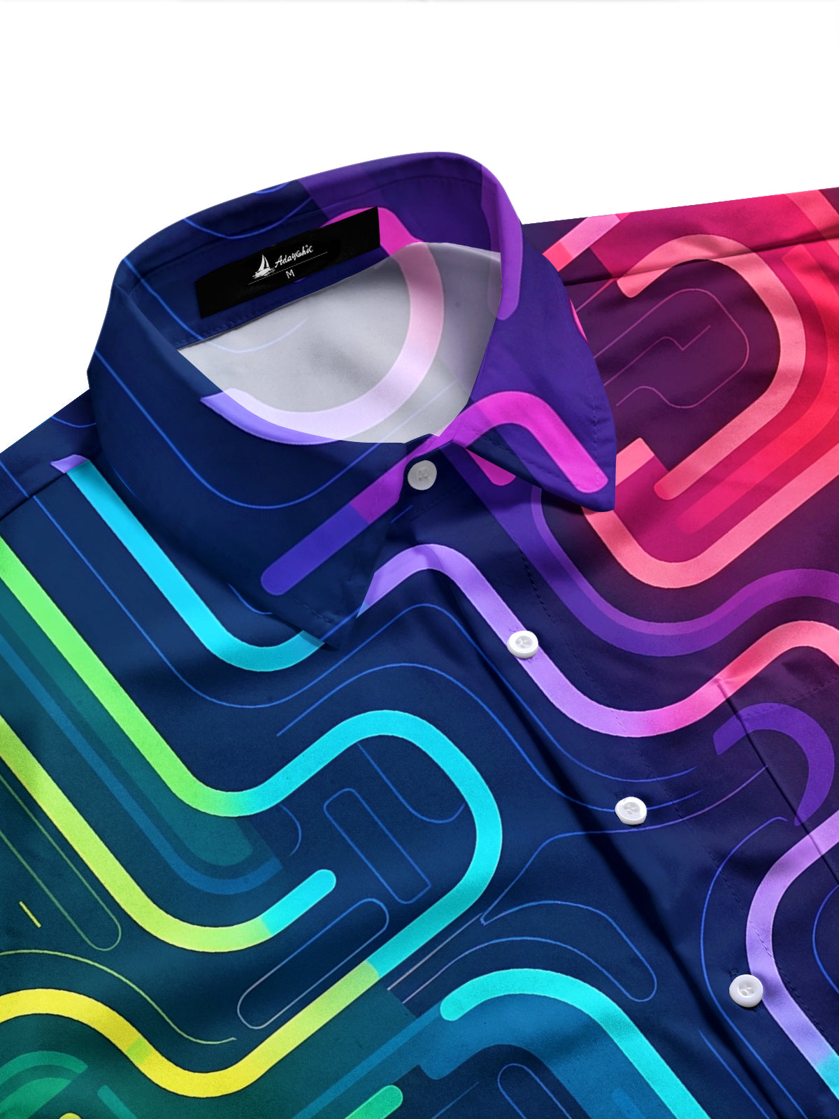 Adaychic Men's Retro Neon Wavy Lines Print Long Sleeve Shirt with Chest Pocket