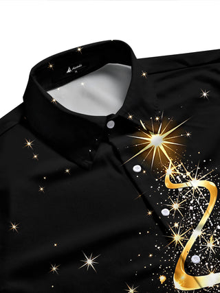 Adaychic Men's Printed Christmas Ribbon Tree Print Long Sleeve Shirt with Chest Pocket
