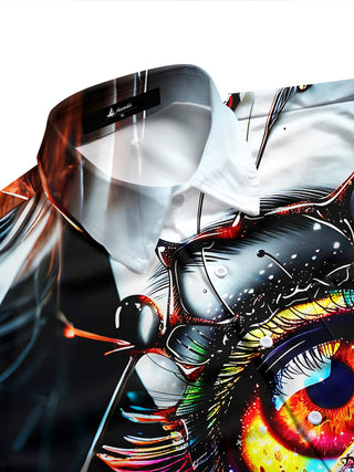 Adaychic Men's Giant Psychedelic Eye With Fluid Art Print Long Sleeve Shirt with Chest Pocket