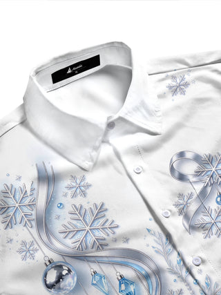 Adaychic Men's Christmas Ornaments And Snowflakes Print Long Sleeve Shirt with Chest Pocket