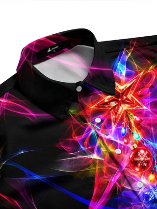 Adaychic Men's Christmas Ornaments And Snowflakes Print Long Sleeve Shirt with Chest Pocket