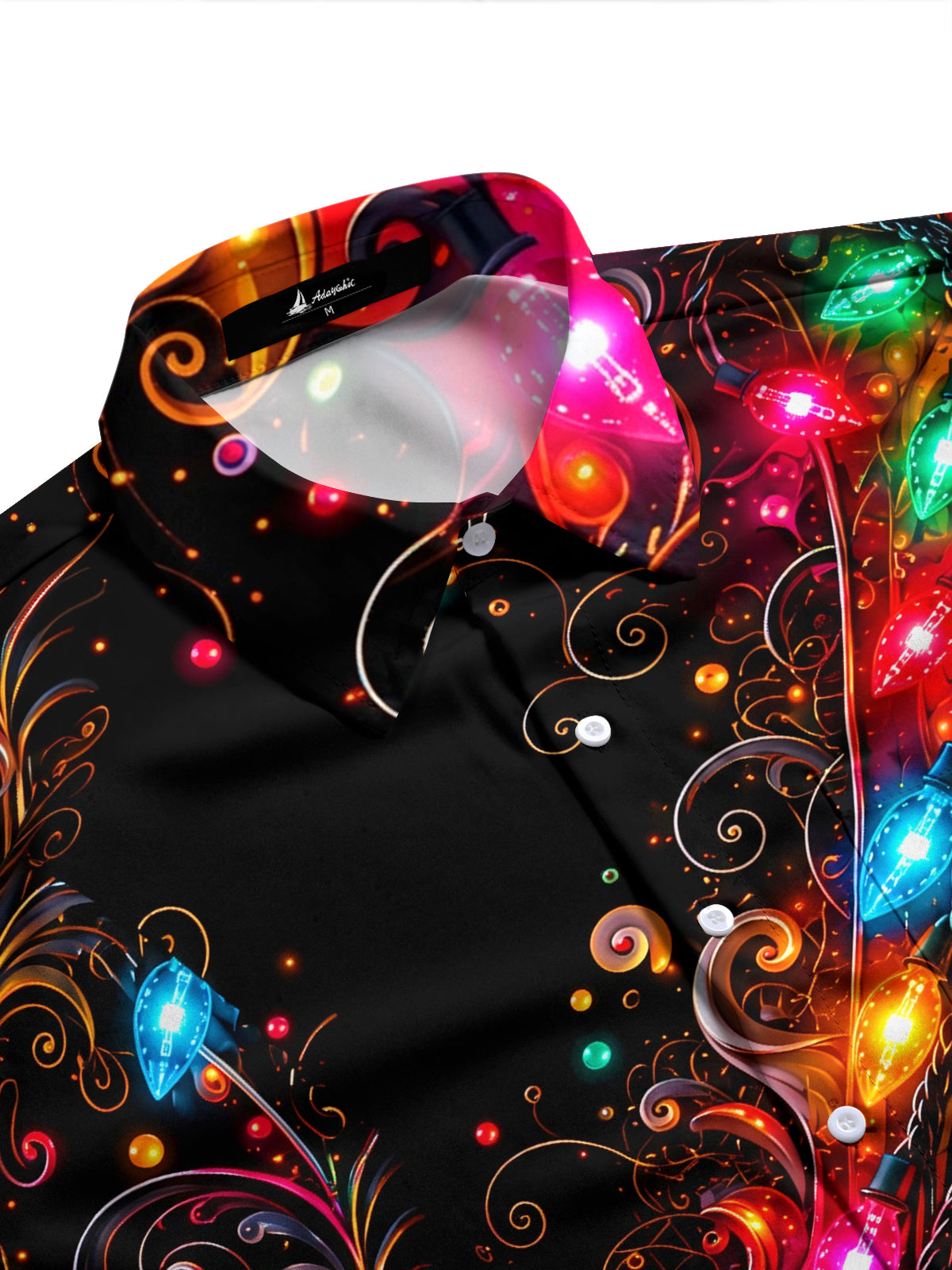 Adaychic Men's Christmas Light String And Swirls Print Long Sleeve Shirt with Chest Pocket