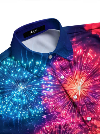 Adaychic Men's Printed Fireworks Display Print Long Sleeve Shirt with Chest Pocket