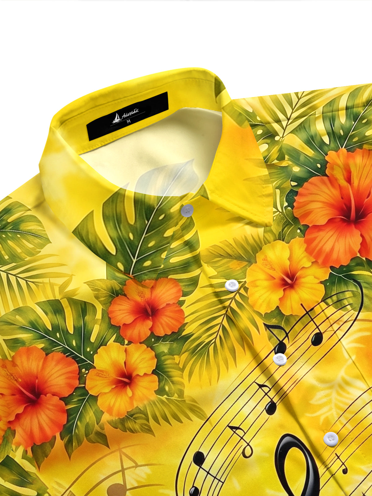 Adaychic Men's Musical Notes And Guitar Print Short Sleeve Shirt with Chest Pocket